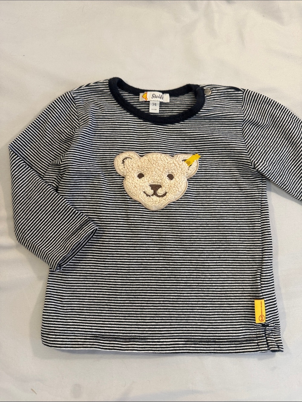 Steiff - Stripe Bear Applique Long-Sleeve Top - Navy & White